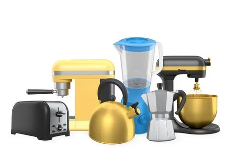 Various modern kitchen appliances isolated on white background, concept of home Stock Illustration