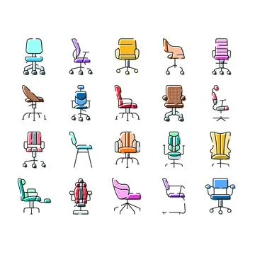 Various modern office chairs and workplace furniture icons Stock Illustration