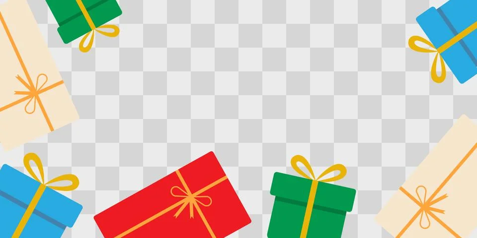 Various Multicolor Giftboxes Rectangular frame Border Banner format Holiday Copy Illustrazione stock