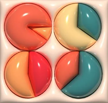 Various multicolored inflated circles with segments, 3D rendering illustratio Stock Photos