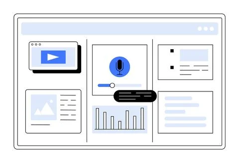 Various multimedia and data elements such as video, microphone, documents, an Stockillustratie