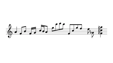 Various musical notes coming up on the lines. Alpha channel included. Stock Footage 47808315