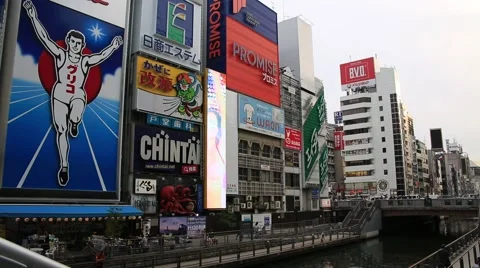 Various name boards of resturants at Dotonbori street in Osaka Stock Footage 50894791