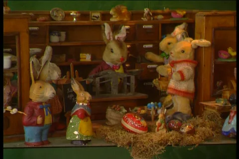 Various narrated shots of Easter Bunny Museum in Munich, Germany, 1992 Stock Footage 170066680
