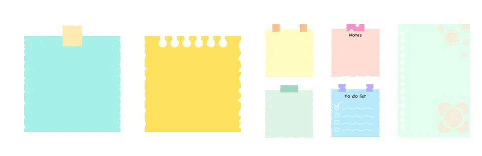 Various note papers on stickers. Information board with blank sticky vector Stock Illustration
