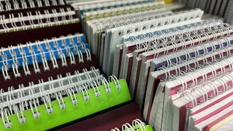 Various notebooks and notebooks close-up Stock Photos
