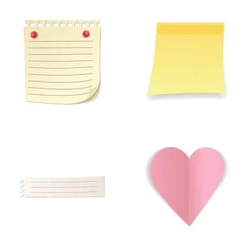 Various notes and paper heart for reminders Stock Illustration