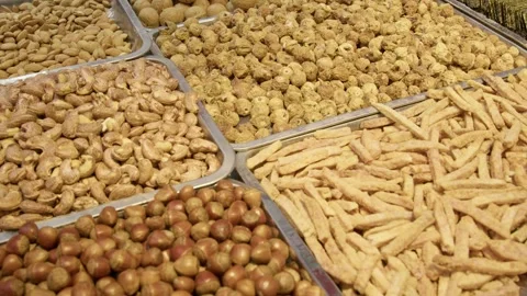 Various nuts and snacks in a local Chinese market Stock Footage 270064856