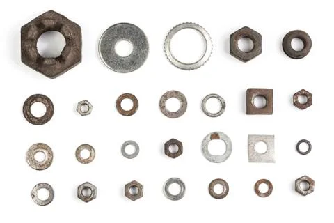 Various nuts and washers. Stock Photos