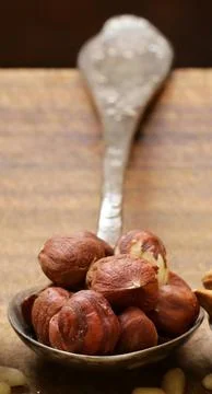 Various nuts (walnuts, cashews, almonds) assorted for healthy eating Stock Photos