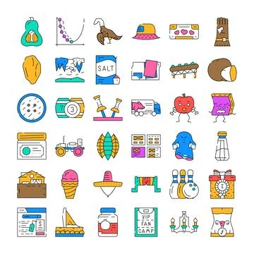 Various objects and food items line art icons Stockillustratie