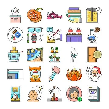 Various objects collection of linear colorful icons Stock Illustration