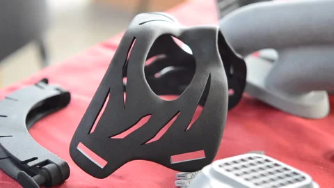 Various objects printed 3D printer from molten plastic powder. Different models Stock Footage 288268192