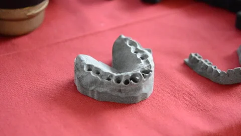 Various objects printed 3D printer from molten plastic powder. Different models Stock Footage 288268721