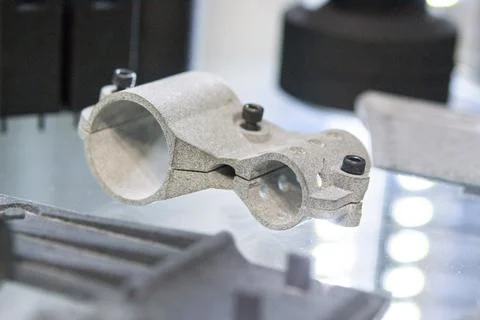 Various objects printed 3D printer from molten plastic powder. Different models Foto stock