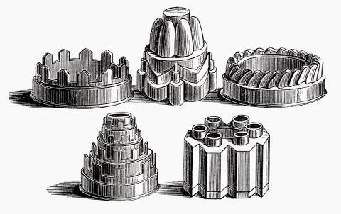 Various old baking tins (illustration) Illustrazione stock