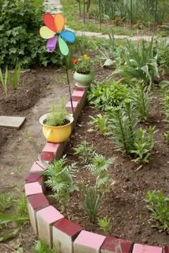 Various old objects decorate the garden Stock Photos