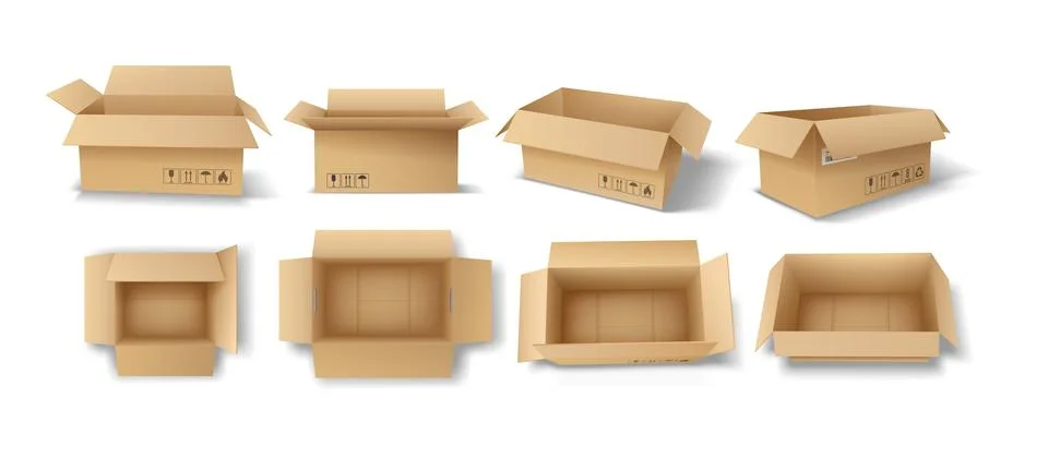 Various Open Cardboard Boxes on White Background イラスト素材