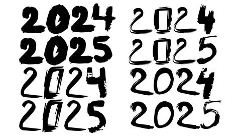 Various options for the New Year 2025 typographic design elements set Stock Illustration