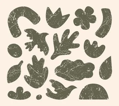 Various organic shapes with grunge texture. Stock Illustration