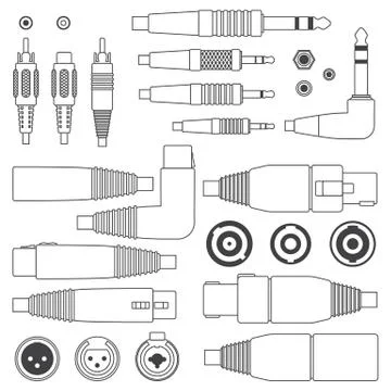 Various outline audio connectors and inputs set Stock Illustration