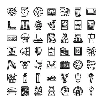 Various outline icons representing common objects and concepts Stock Illustration