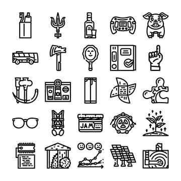 Various outline icons representing different common objects and concepts Stock Illustration