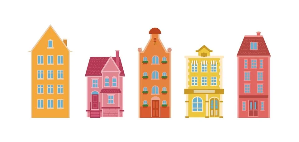 Various Outline Small and tiny houses. Stock Illustration