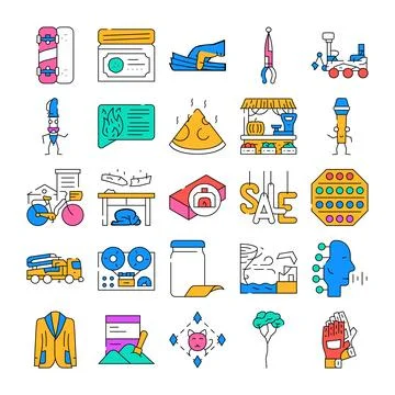 Various outline vector icons capturing diverse concepts Stock Illustration