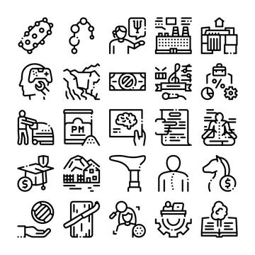 Various outline web icons collection illustrating diverse concepts Stock Illustration