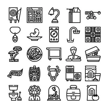 Various outlined icons representing objects and services Illustrazione stock