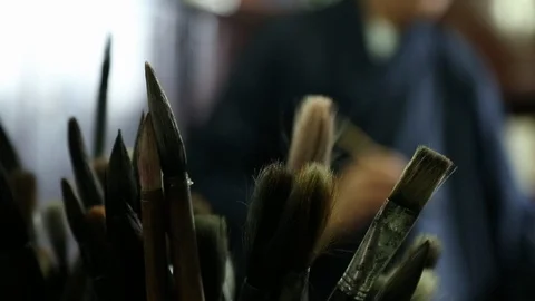 Various paint brushes, China Stock Footage 87758884