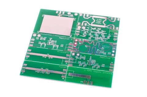 Various panelised RF PCBs isolated on the white background Stock Photos