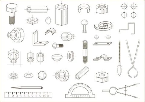 Various parts and tools Stock Illustration