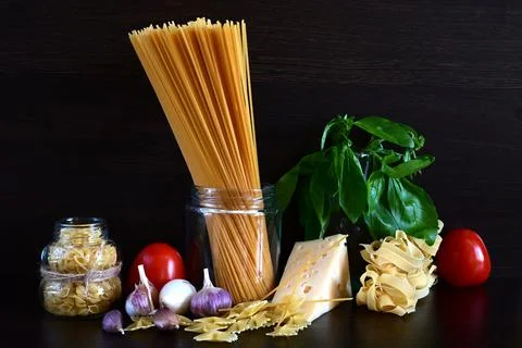 Various pasta. Cooking concept. Top view Stock Photos
