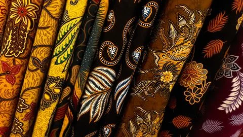 Various pattern of batik, indonesian heritage fabric clothes  ethnic wallpaper 스톡 사진