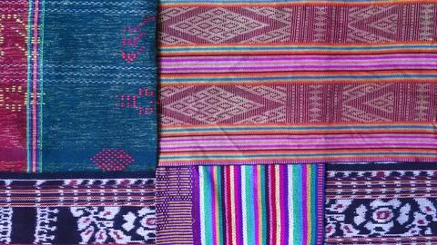 Various pattern handmade woven fabric, geometric textured textile background Stock Photos