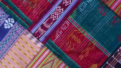 Various pattern handmade woven fabric, geometric textured textile background Stock Photos