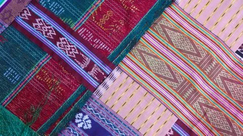 Various pattern handmade woven fabric, geometric textured textile background Stock Photos
