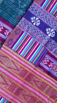 Various pattern handmade woven fabric, geometric textured textile background Stock Photos