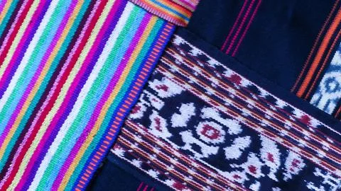 Various pattern handmade woven fabric, geometric textured textile background Stock Photos