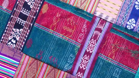 Various pattern handmade woven fabric, geometric textured textile background Stock Photos
