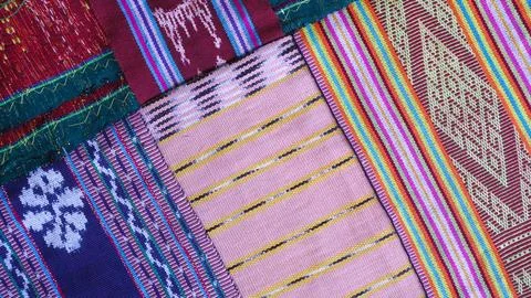Various pattern handmade woven fabric, geometric textured textile background Stock Photos