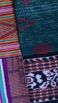 Various pattern handmade woven fabric, geometric textured textile background Stock Photos