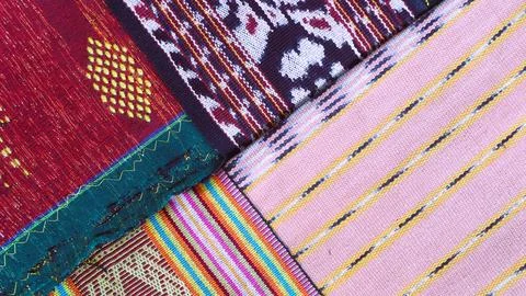 Various pattern handmade woven fabric, geometric textured textile background Stock Photos