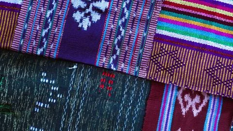 Various pattern handmade woven fabric, geometric textured textile background Stock Photos