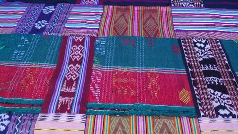 Various pattern handmade woven fabric, geometric textured textile background Stock Photos