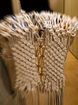 Various patterns from white string - macrame Stock Photos