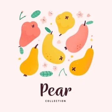 Various pears collection, doodle cartoon drawing, isolated vector illustration Stock Illustration