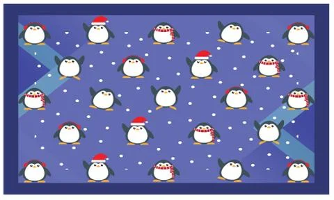 Various penguin are on abstract winter background Stock Illustration
